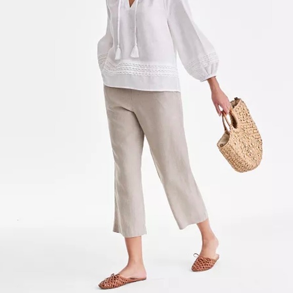 Charter Club Pants - NEW Charter Club Luxury 100% Linen Beige Sand Pull On Pants Cropped Capris PM